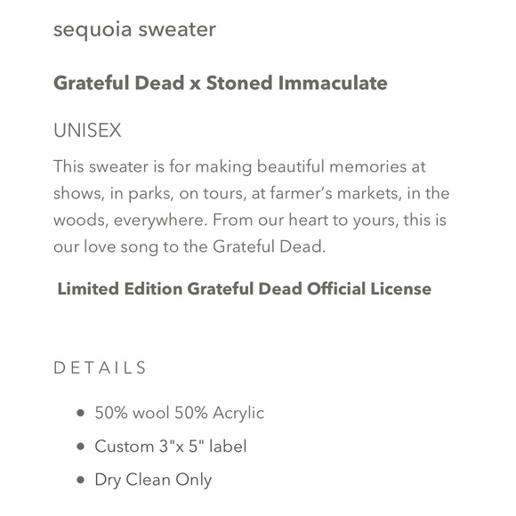 NEW in package! STONED IMMACULATE GRATEFUL DEAD 💀 SWEATER dancing bear UNISEX - Picture 6 of 6